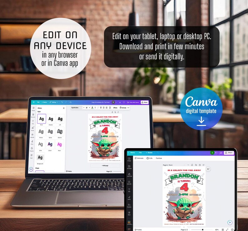 Baby yoda Birthday Invitation, Star wars invite, printable grogu invitation, printed invitation, editable Birthday Invite template image 5