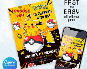 Printable Birthday Invitation, b-day invite, editable invitation, anime birthday invite, printed invitation