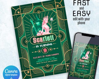 Wicked Birthday invitation, editable template, Glinda & Elphaba, Wicked Movie Party invite, printable invite, invitation template