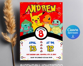 Printable Birthday Invitation, b-day invite, editable invitation, anime birthday invite, printed invitation