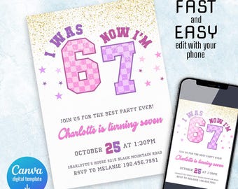 Six Seven Party birthday invitation, printable six seven invite, editable 6 7 meme Party template, digital template, girl boy birthday