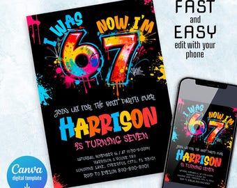 Six Seven Party birthday invitation, printable six seven invite, editable 6 7 meme Party template, digital template, girl boy birthday