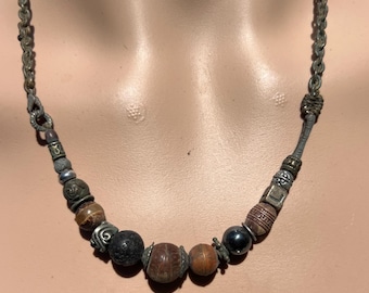 rustic multi vintage beads necklace