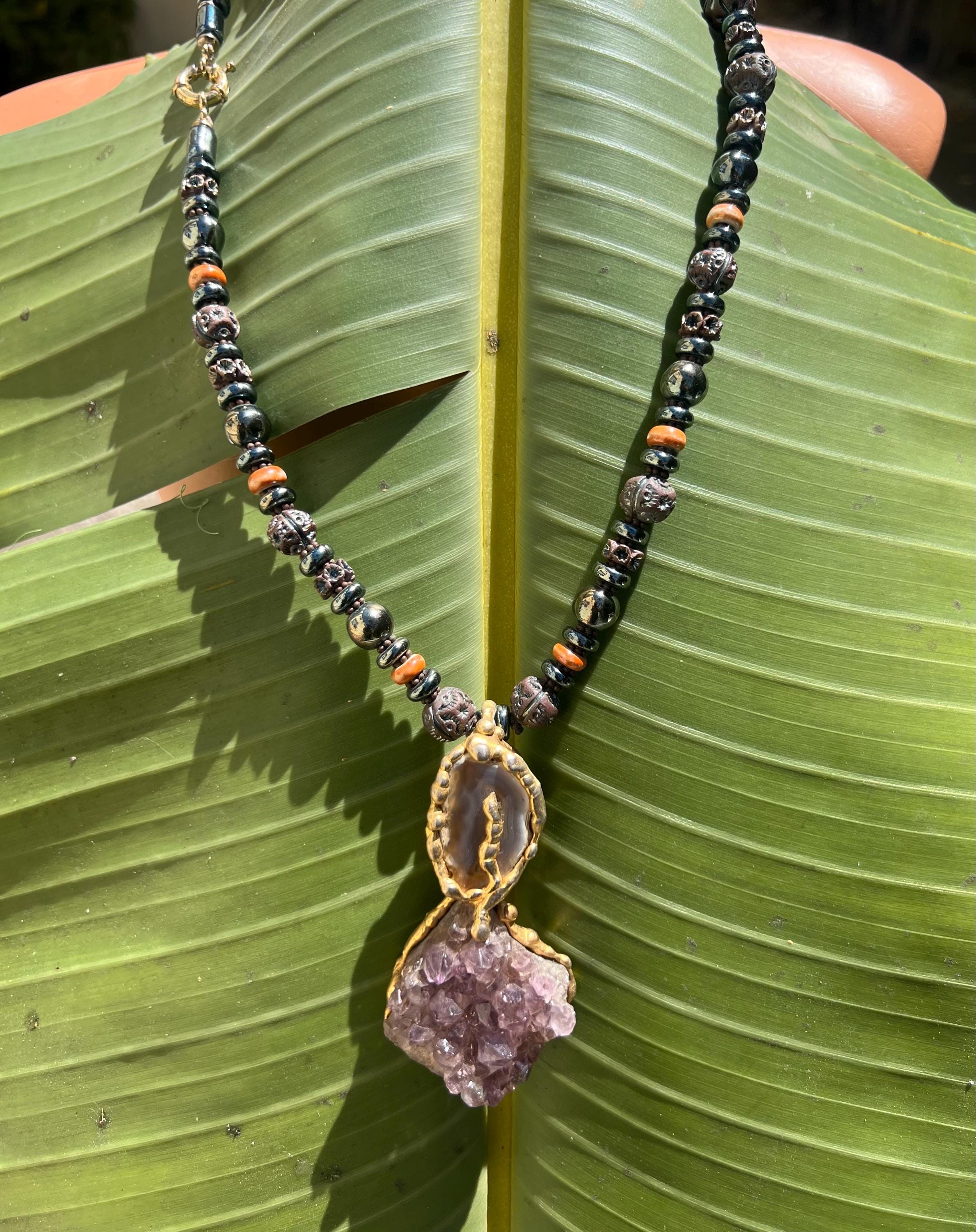 Boho Chic Amethyst and crystal pendant