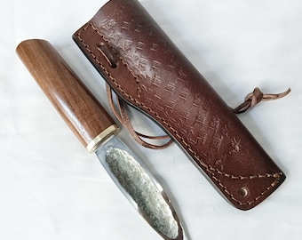 Cuchillo Yakut / Acero al carbono / Forjado a mano / Cuchillos Yakutianos / Mango de madera / Cazador siberiano para zurdos