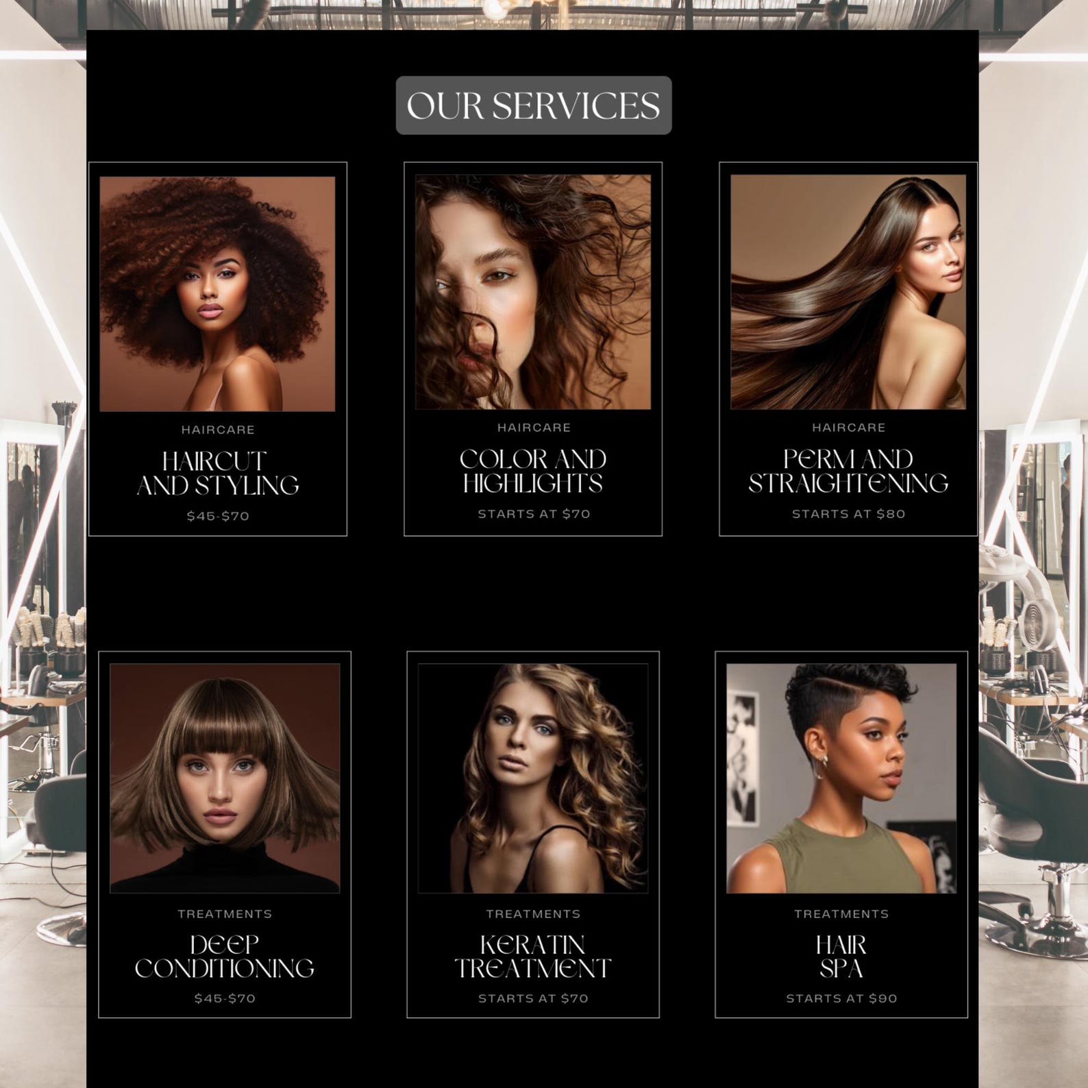Hair Website Template, Luxury Hair Website Design, Canva Website