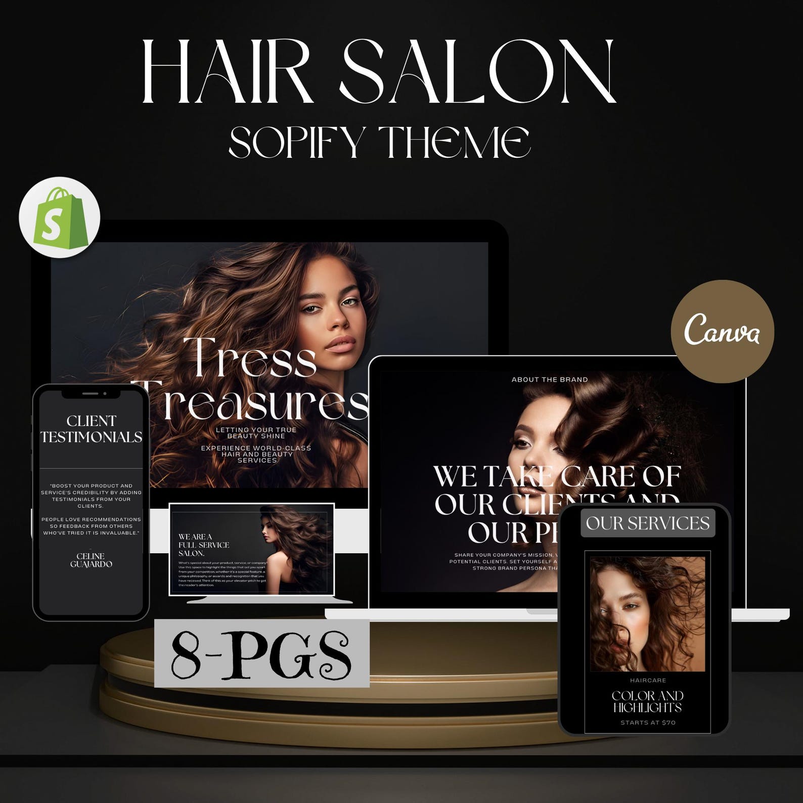 Hair Website Template, Luxury Hair Website Design, Canva Website