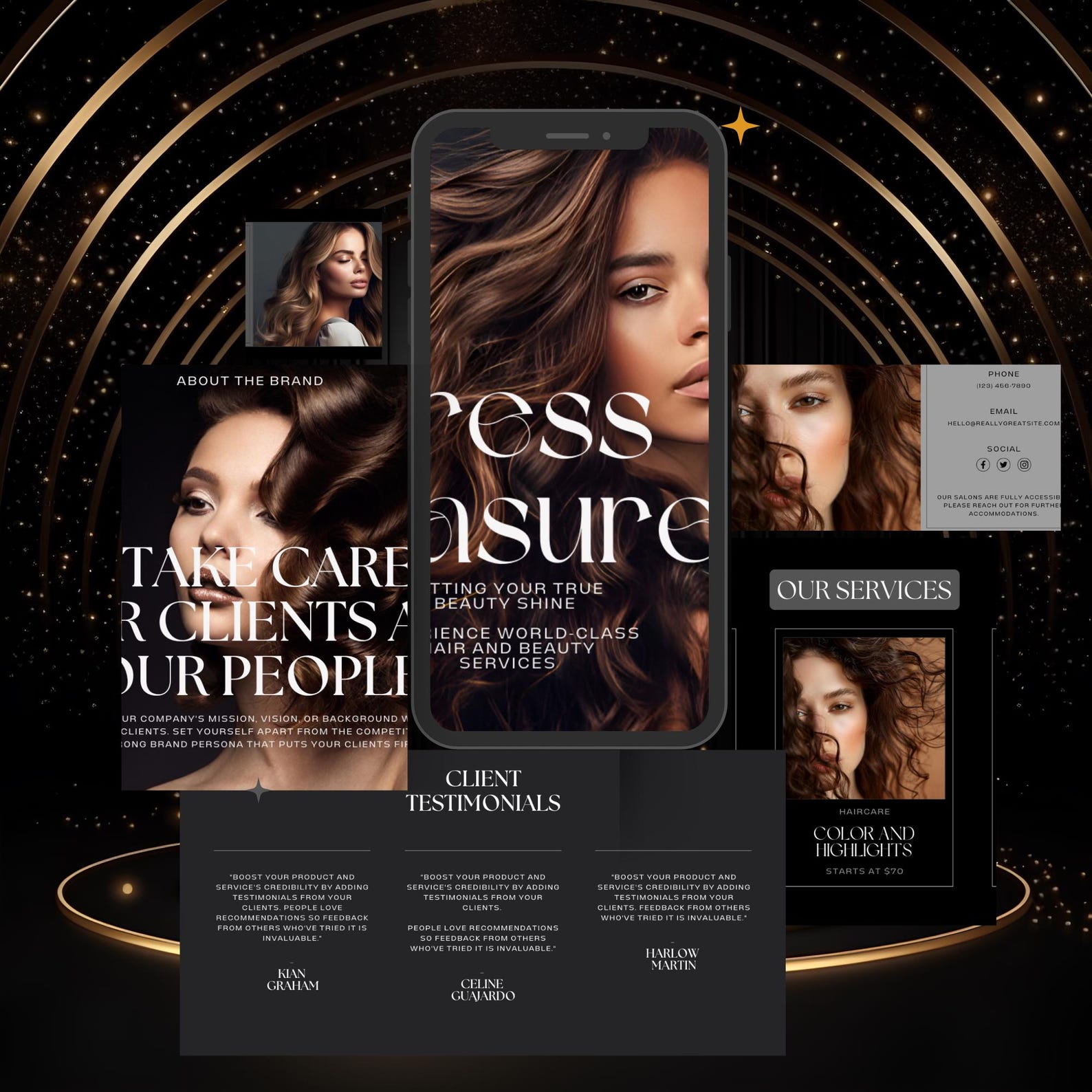 Hair Website Template, Luxury Hair Website Design, Canva Website