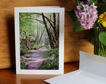 Enlightened Path, Photo Print Art card with envelope, Forest Trail Image, Mothers Day card, Blank inside, Birthday card, Condolences card