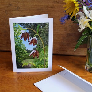 Chocolate Lily, Carte d’art photo imprimée avec enveloppe, Image de fleurs sauvages de la Colombie-Britannique, Carte de fête des mères, Intérieur vierge, Carte d’anniversaire, Carte de condoléances