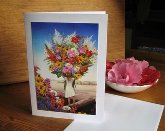 Balance, Photo Print Art card with envelope, Figure and Giant Bouquet Image, Mothers Day card, Blank inside, Birthday card, Condolences card