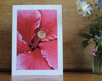 Ready, Photo Print Art card with envelope, Red Hibiscus Card, Close up Flower, Mothers Day card, Blank inside, Birthday card, Tropical Bloom