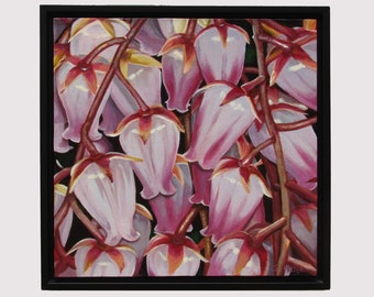 Pieris, 12" x 12" Original Acrylic Painting on Canvas, Flower Artwork Gift, Close up Flower, Intimate Space Art, Corner Decor, Pink Flower