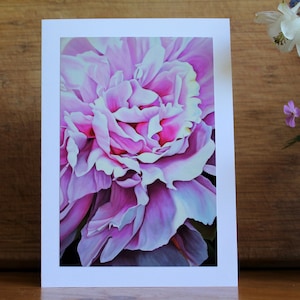 Pivoine rose, carte d'art impression photo avec enveloppe, carte pivoine rose, carte de fête des mères, blanc à l'intérieur, carte d'anniversaire, carte de condoléances, gros plan