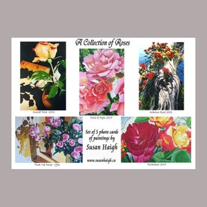 Une collection de roses 5 cartes d'art, cartes avec impression photo, carte de fête des mères, fleurs roses, blanc à l'intérieur, anniversaire, condoléances, peintures à l'huile