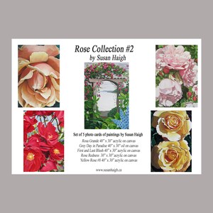 Collection de roses #2, 5 cartes d'art, cartes d'impression photo, carte de fête des mères, image de rose, anniversaire, condoléances, images de peintures originales