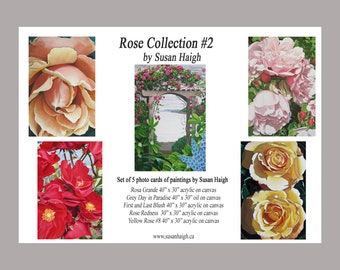 Rose Collection #2,  5 Art cards, Photo print cards, Mothers Day card, Rose image, Birthday, Condolences, original oil and acrylic paintings