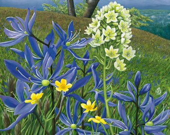 10 x 8 Camas Mountain Art Print, Giclee Canvas Print, Oil Painting, Artwork Home, Wild Flowers, Birthday Gift, Mothers Day Print, Wall Art