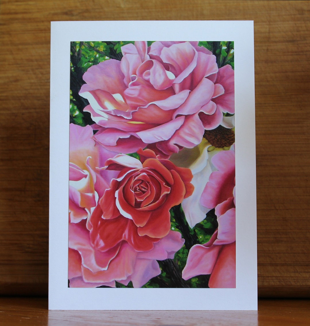 Rose of Ages, Photo Print Art Card With Envelope, Orange Pink Rose Card