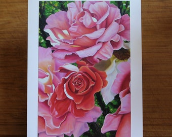 Rose of Ages, Photo Print Art card with envelope, Orange Pink Rose Card, Mothers Day card, Blank inside, Birthday card, Condolences card