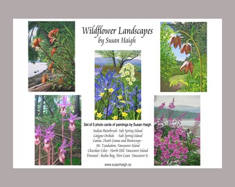 Set of 5 Wildflower Landscapes Art cards, Photo print art cards, Mothers Day card, BC Wild flowers, Blank inside, Birthday card, Condolences