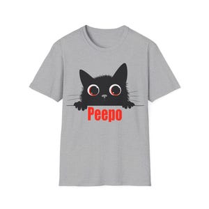 Peepo Cat Unisex Softstyle T-Shirt, Cute Cat Tee, Cat Lover Gift, Funny Kitten Shirt, Unique Cat Graphic Tee