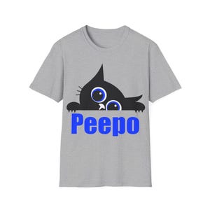 Camiseta unisex suave "Peepo", con el gato juguetón. Adorable camiseta de gato, regalo para amantes de los gatos. Divertida camiseta con estampado de gatito. Camiseta de gatito de dibujos animados.