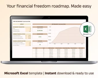 FIRE Retirement Calculator Excel Template | Early Retirement Planner | Financial Independence Tracker | Budget & Savings Template