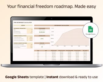 FIRE Retirement Calculator Google Sheets | Early Retirement Planner | Financial Independence Tracker | Budget & Savings Template