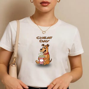 Grappig hondenT-shirt popcorn grafisch T-shirt, leuk cheatdagshirt voor vrouwen mannen, filmnacht hondenliefhebber top, grappig huisdiereigenaar cadeau uniseks
