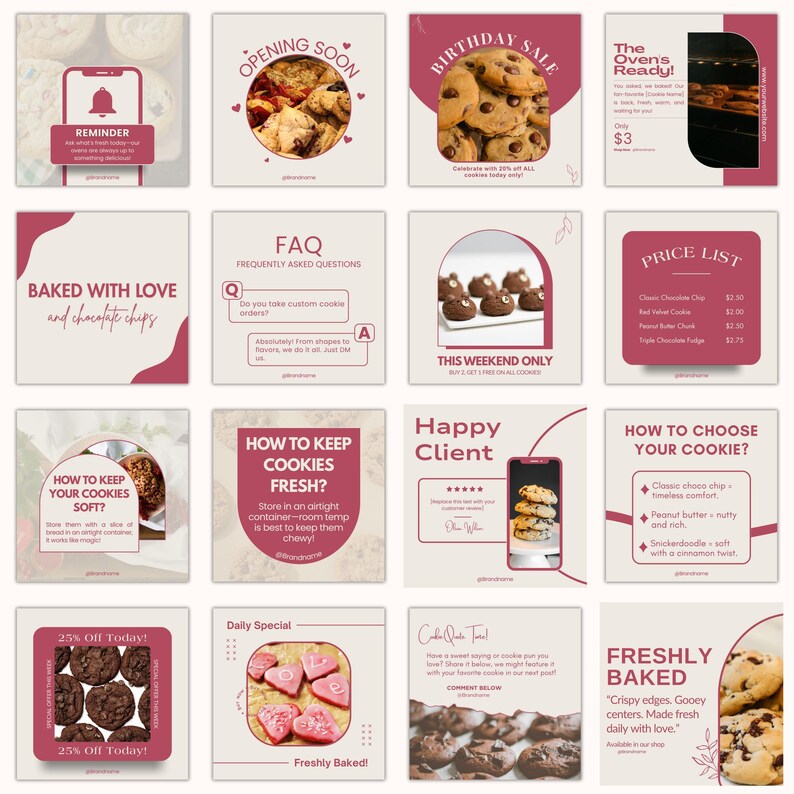 75 Cookies Shop Instagram Posts, Editable Canva Templates for Cookie ...