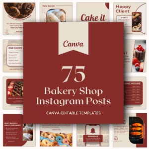 Bakery Shop Instagram Posts, 75 Social Media Content For Pastry Shops, Editable Canva Templates For Bakery Owners