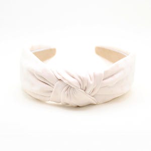 Women&#39;s Top Knot Headband | White-On-White Dot Satin Headband | Girls Top Knot Headband | Tween Top Knot Headband