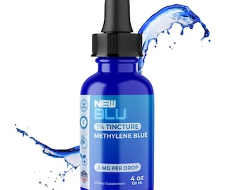 New Blu 1% Methylene Blue Tincture (120ml/4oz) - Made in USA, USP-Grade for Mental Clarity, Sustained Energy & Cellular Health
