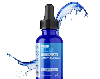Tintura de azul de metileno New Blu al 1 % (30 ml/1 oz): fabricada en EE. UU., con certificación USP para una mayor claridad mental, energía sostenida y salud celular.