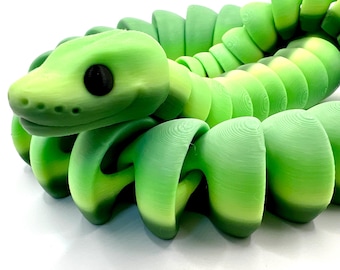 3D Printed Articulated Ball Python | Green Gradient Flexi Snake Fidget