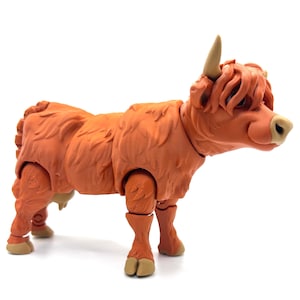 Highland Cow 3D Printed Fidget Figure | Cow Model | Articulated Animal | Critter | Display | Decor | Collectible | Multiple Sizes