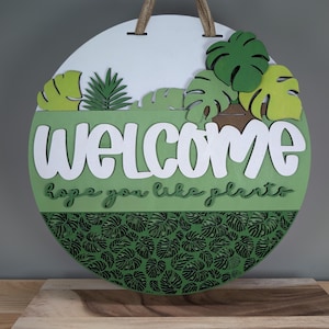 Tropical Welcome Sign | Monstera Leaf Door Hanger | Unique Housewarming Gift | Plant Lady Decor | Green Boho Welcome Sign