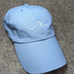 Wave Embroidered Hat, Coastal Baseball Cap, Beach Hat, Summer Hat, Light Blue Cap, Ocean Wave Gift, Embroidered Nature Hat, Minimalist Cap