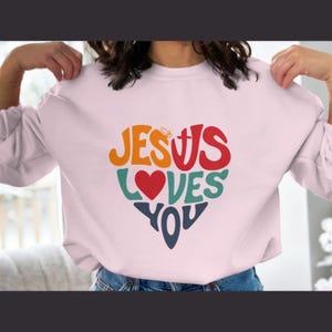 Jésus vous aime, sweat-shirt chrétien, impression bouffante, impression en relief, rentrée des classes, merchandising pour église, mercredi, missions, cadeau chrétien, vêtements confortables
