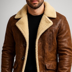 Men's Brown Shearling Leather Coat: Sherpa Lined Winter Outerwear