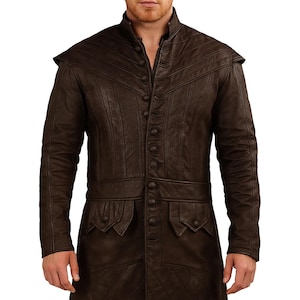 Handmade Brown Leather Trench Coat: Gothic Steampunk Duster Jacket