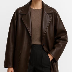 Handmade Dark Brown Leather Coat, Brown Leather Coat Women’s Oversized Fit, Classic Brown Leather Coat Women’s, Women’s Long Leather Coat