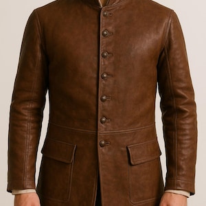 Handmade Brown Leather Medieval Coat: Renaissance Cosplay Trench Coat