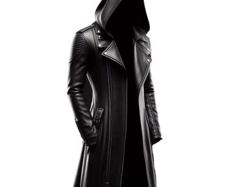 Vintage EXPRESS Genuine Leather Long Coat / 80's Black