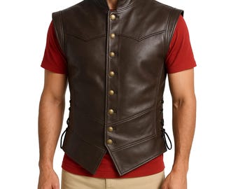 Handmade Brown Leather Medieval Vest, Renaissance Steampunk Costume
