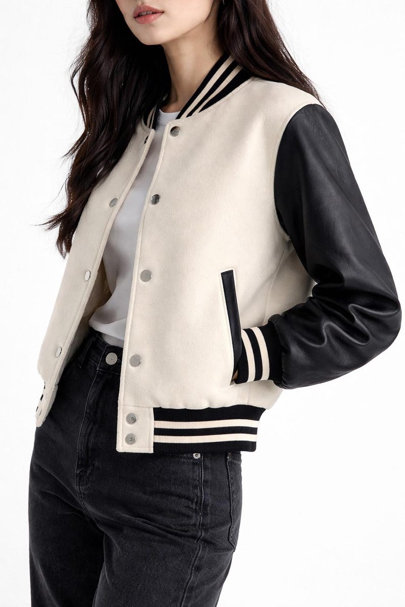 Cream Varsity Jacket - Minimalist Two-tone Bomber - Etsy