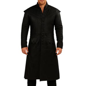 Handmade Long Black Leather Trench Coat: Gothic Steampunk Duster