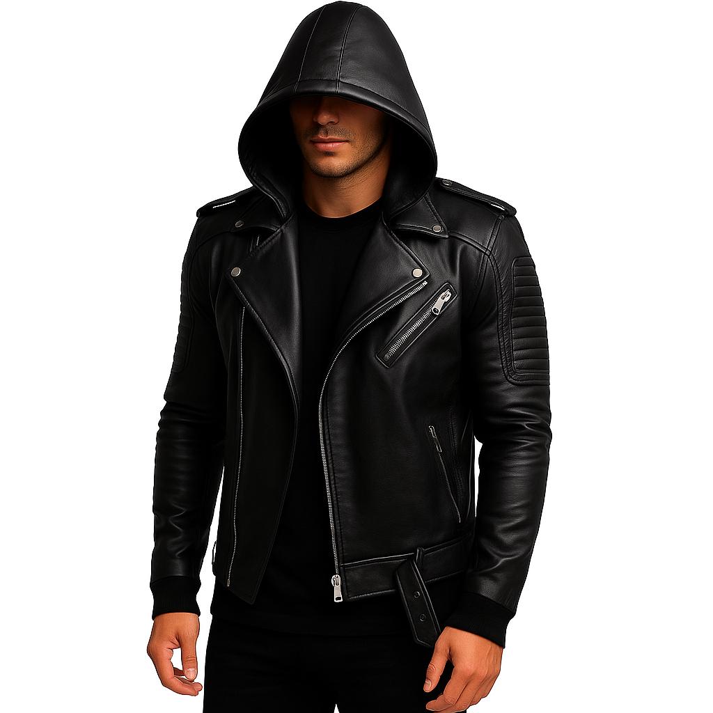 Men's Red Leather Hoodie Jacket: Biker Style Cosplay - Etsy Israel