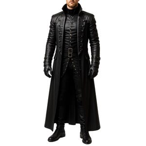 Men&#39;s Black Leather Gothic Trench Coat: Victorian Duster Overcoat